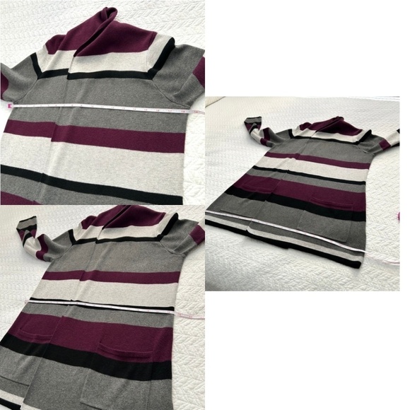 Laura Petites Shawl Collar Open Front Striped Cardigan Purple/Grey Size Med. - Picture 7 of 12